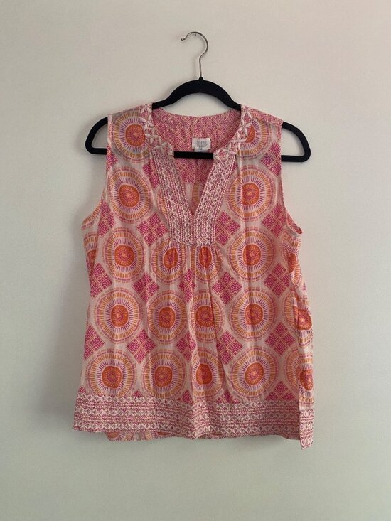 Sigrid Olsen Tops - Sigrid Olsen Women's Sleeveless Cotton Top Pink & Orange 100% Size M